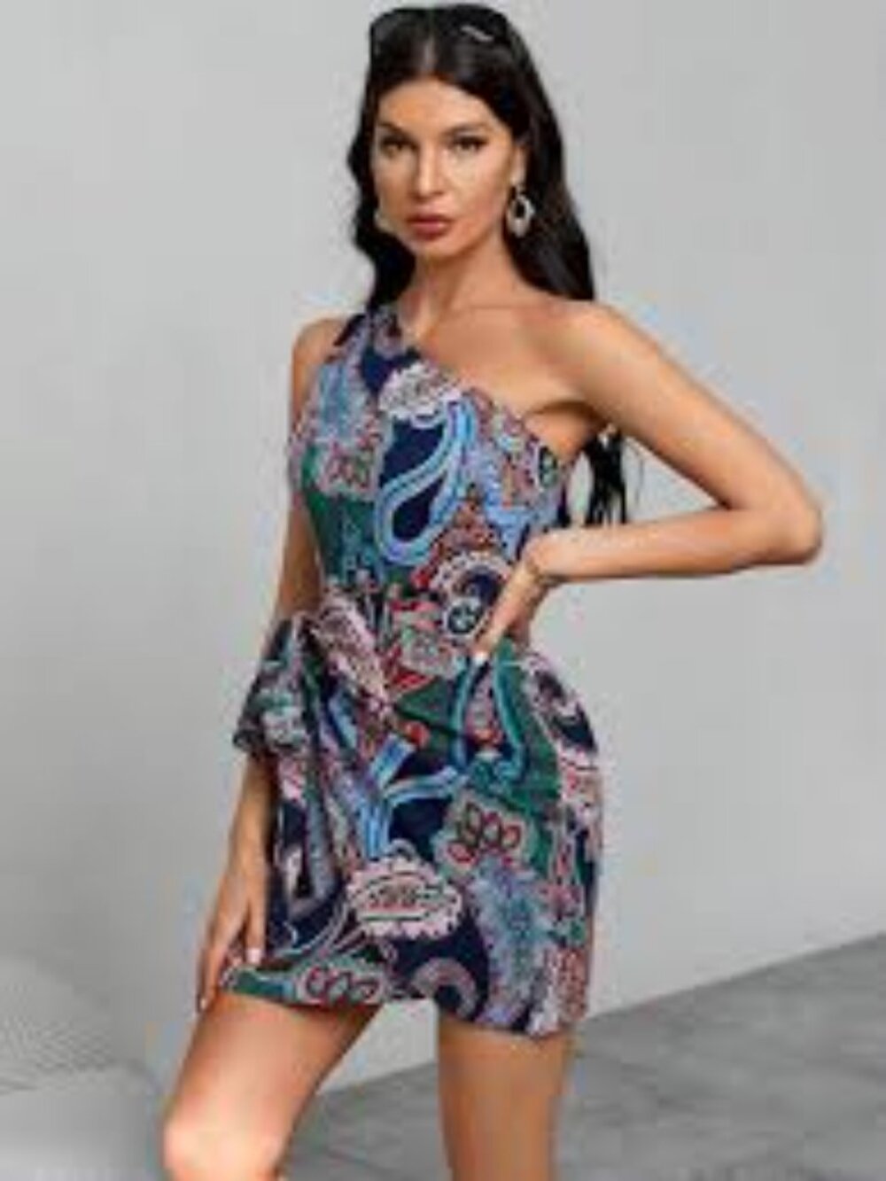 Shein Colourful Paisley Print One Shoulder Wrap Dress